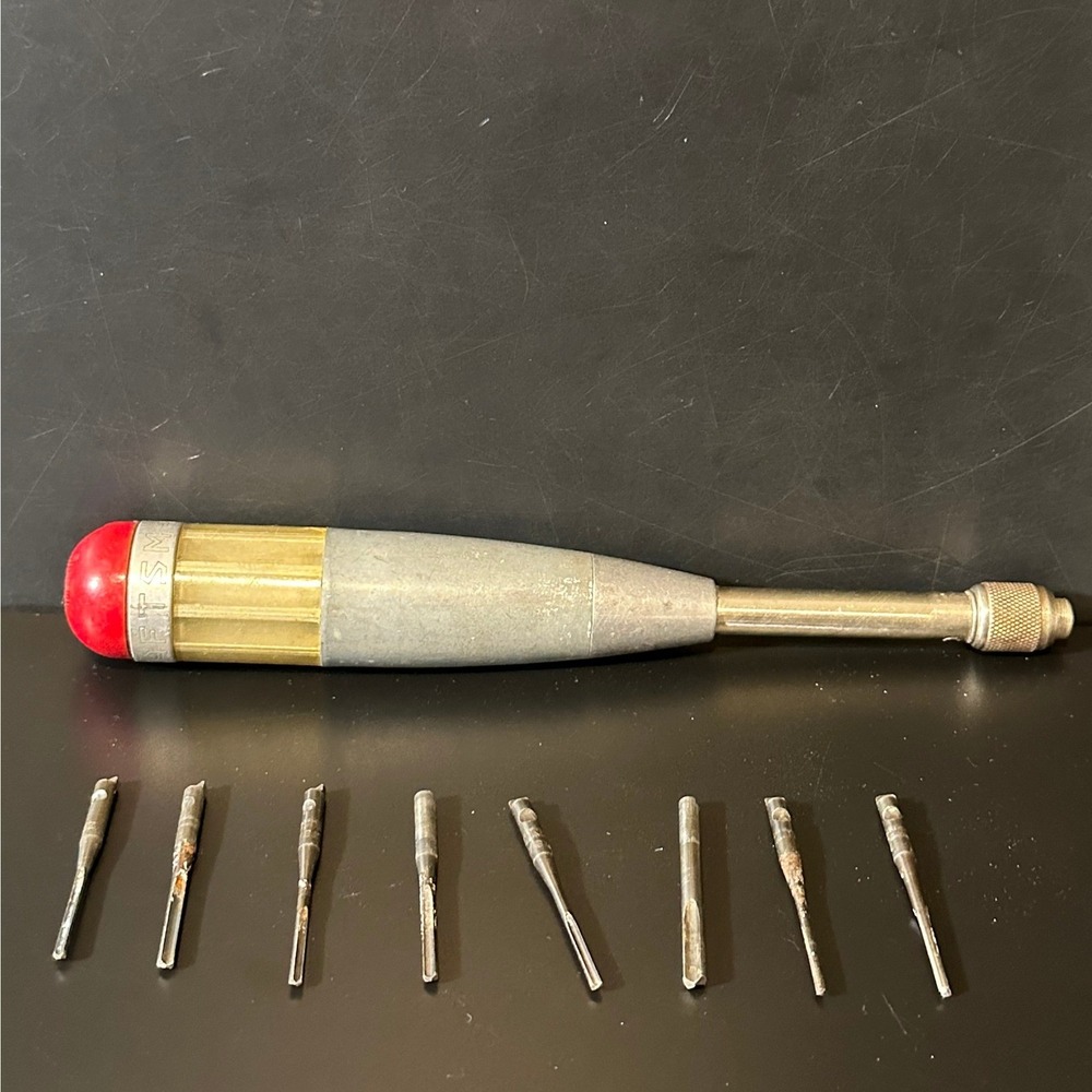 Vintage Craftsman Push Drill Hand Tool with 8 Bits Red Cap Made in USA